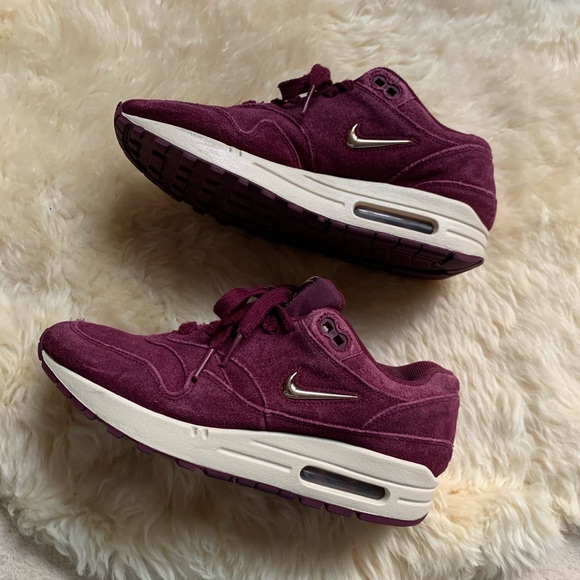 Nike❤️ Air Max 1 Premium Bordeaux Silver Sneakers - Picture 5 of 13